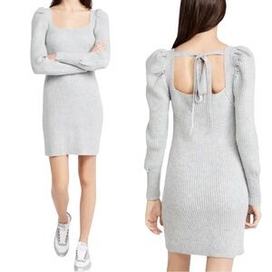 WAYF Square Neck Dress Ribbed Knit Puffed Sleeve Size M